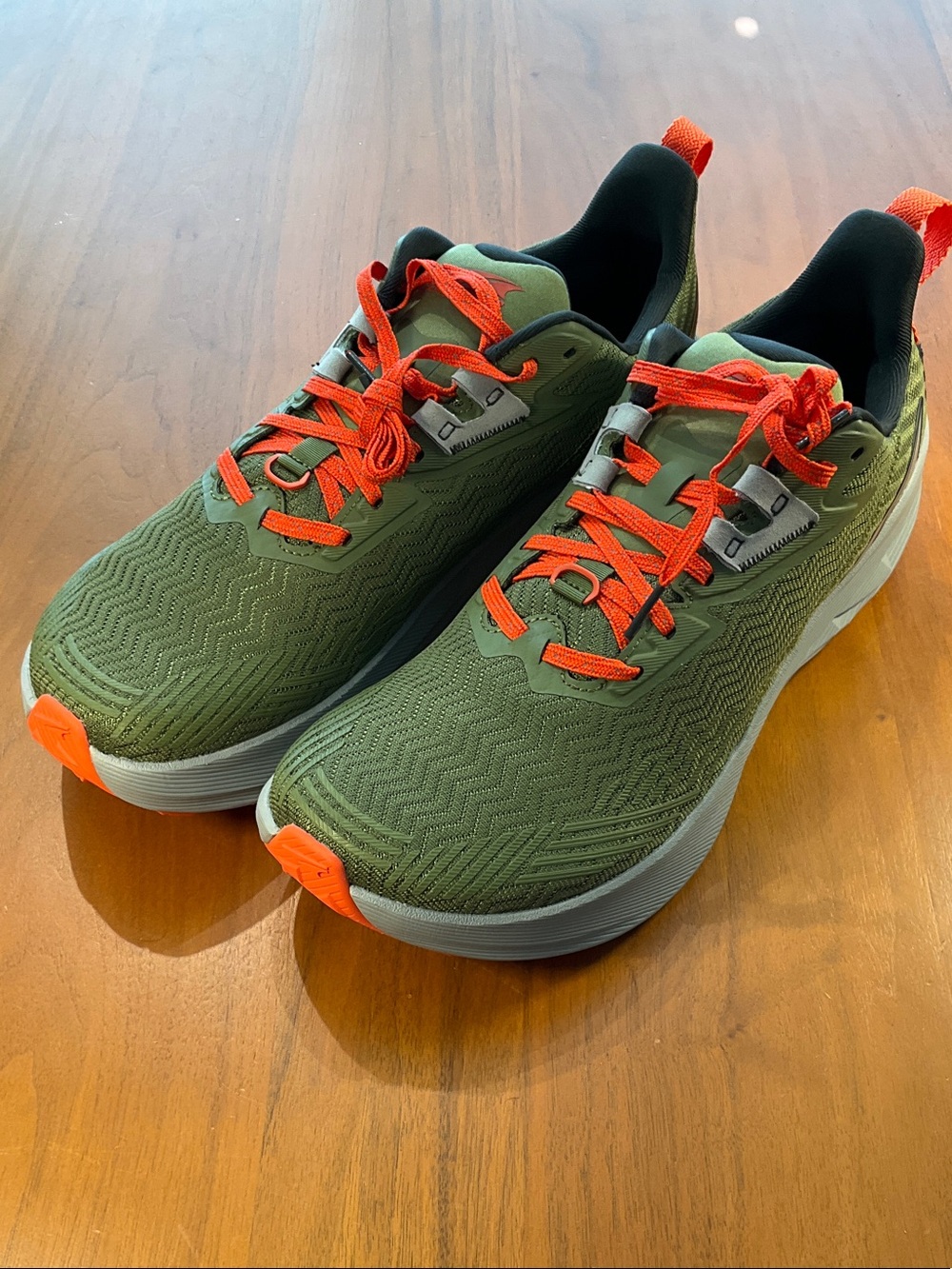 Altra Men's Olive Green Athletic Shoes with Orange Accents